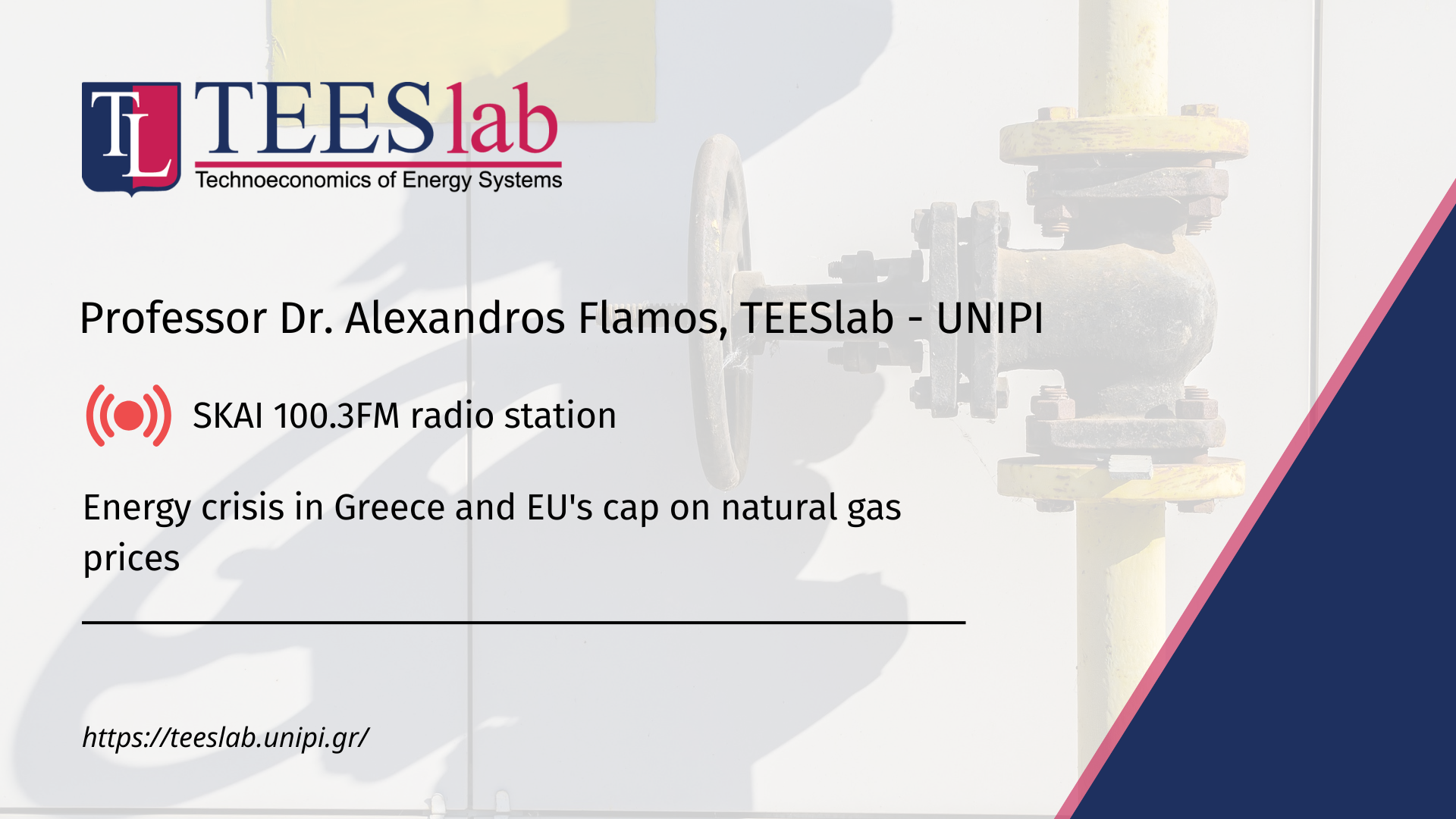 Prof. Dr. Alexandros Flamos discusses key points on the issue of the energy crisis and the EU’s proposal for a cap on natural gas prices